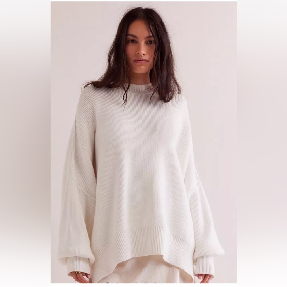 Free People Easy Street Tunic Sweater Ribbed Oversized Painted White